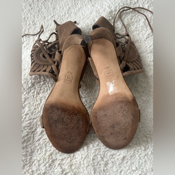 TORY BURCH Leyla Lace Up Suede Cut Out Open Toe Stilettos Heels Size 7.5 - Picture 4 of 5